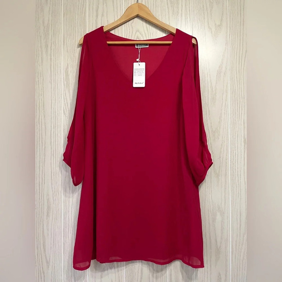 Shy Velvet Casual 3/4 Sleeve V Neck Shift Dress Chiffon Short Party Dress SizeM - Picture 4 of 6